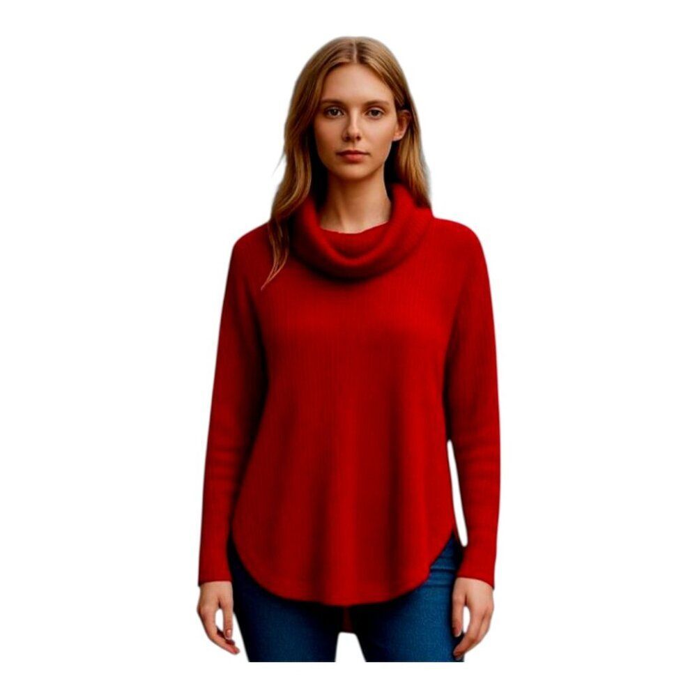 ANDREW MARC SPORT Brushed Waffle Dolphin Hem Turtleneck Top Tunic Cowl Neck XL